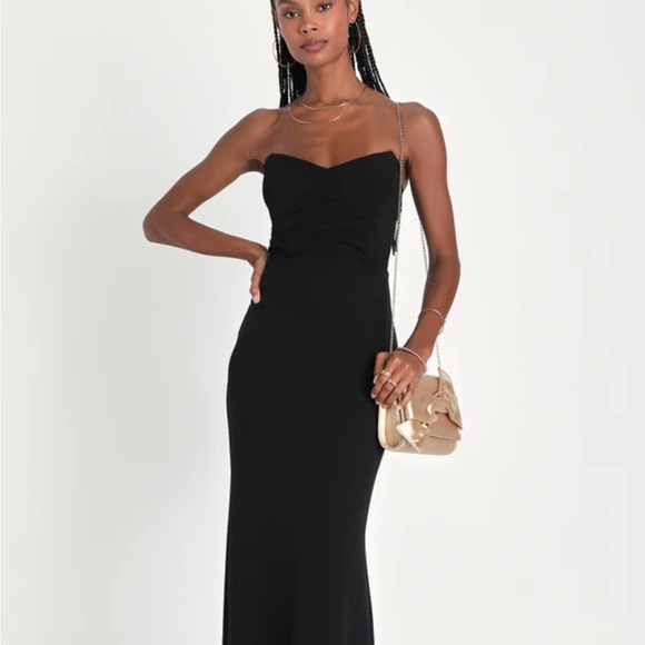 Lulus - Iconic Arrival Black Strapless Bustier Mermaid Maxi Dress - Picture 1 of 4